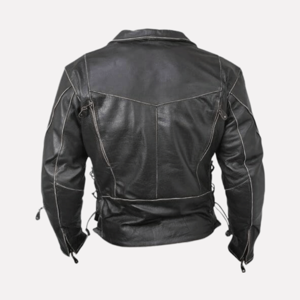 Arnold’s Black Leather Double Rider Biker Jacket back