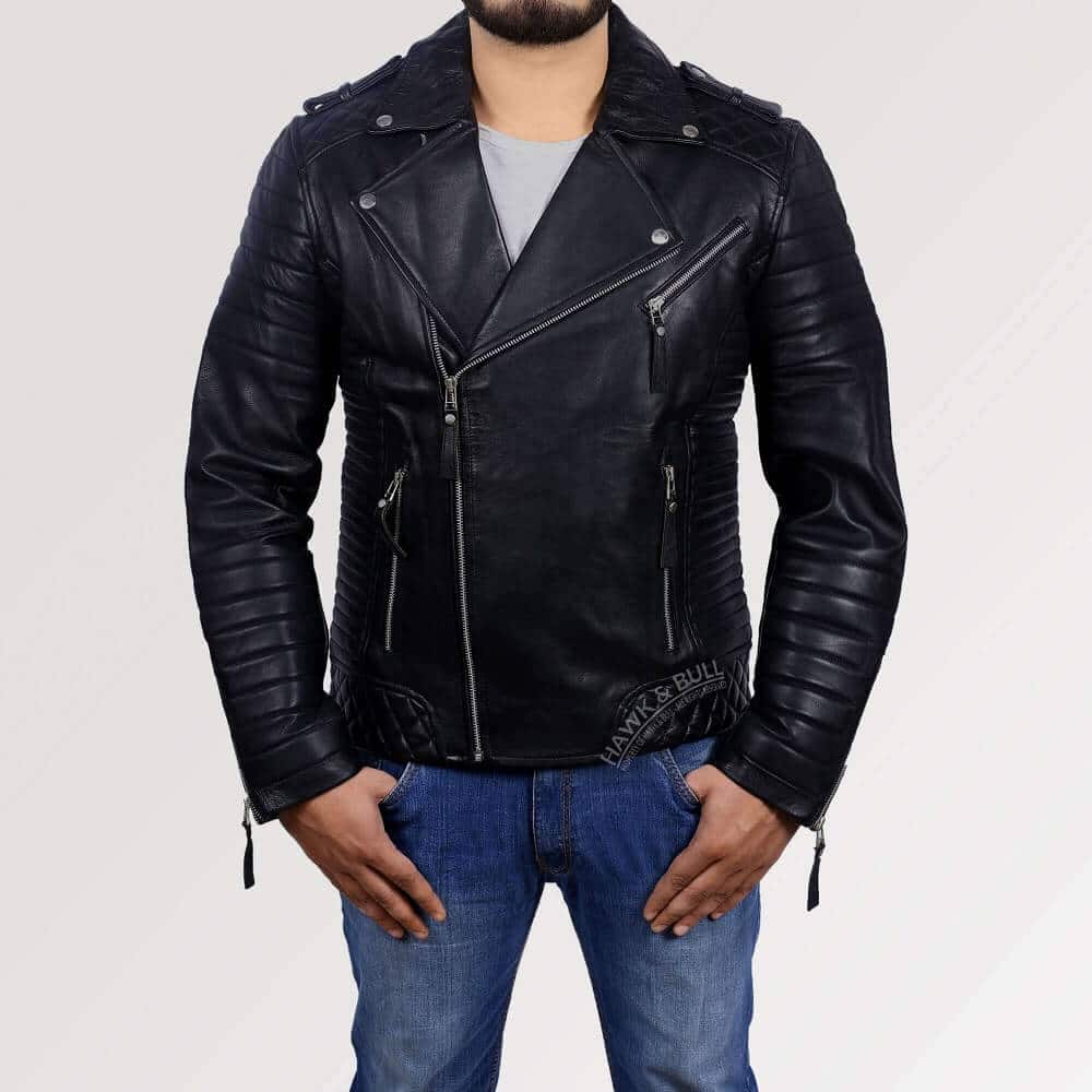 Premium Double Rider Leather Jacket Mens | H&B US