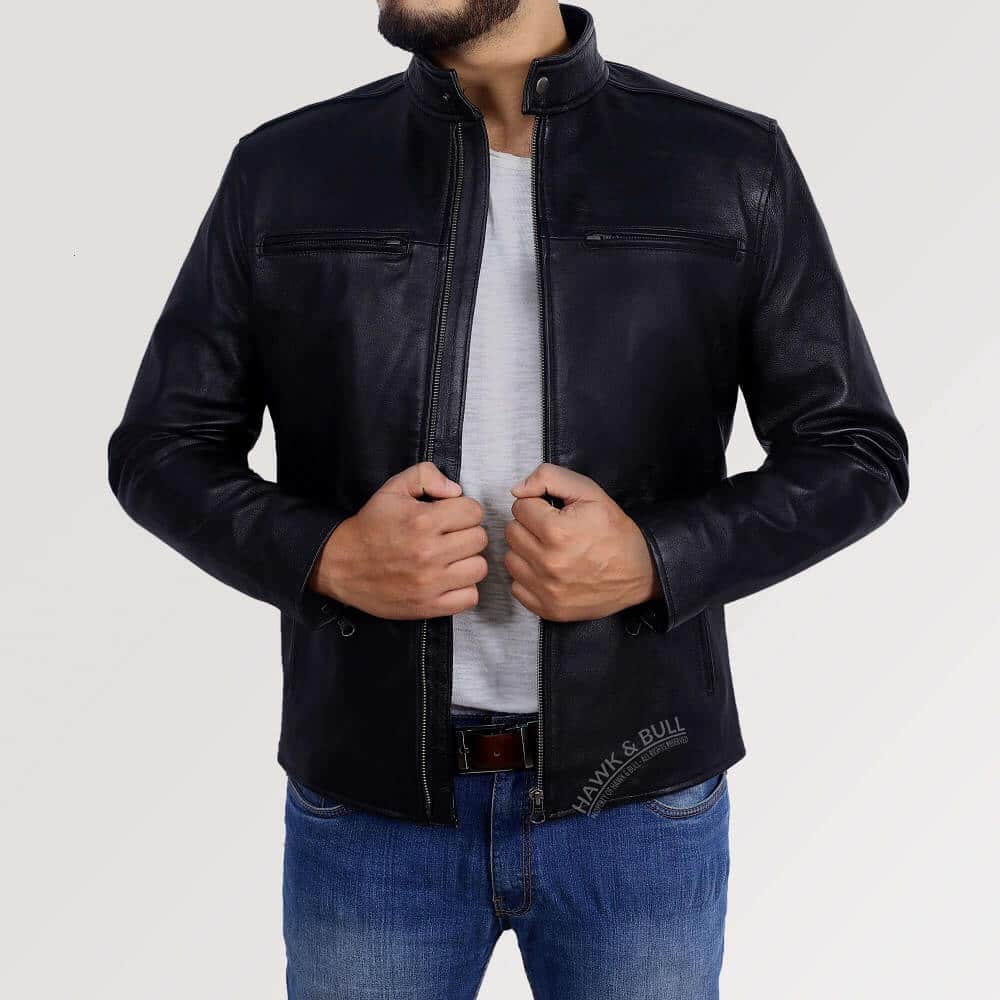Best Plain Black Leather Jacket Mens | H&B US