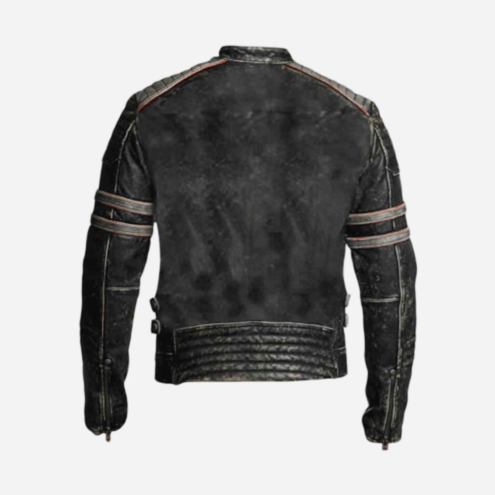 Mens Antique Distressed Black Motorcycle Biker Leather Jacket back