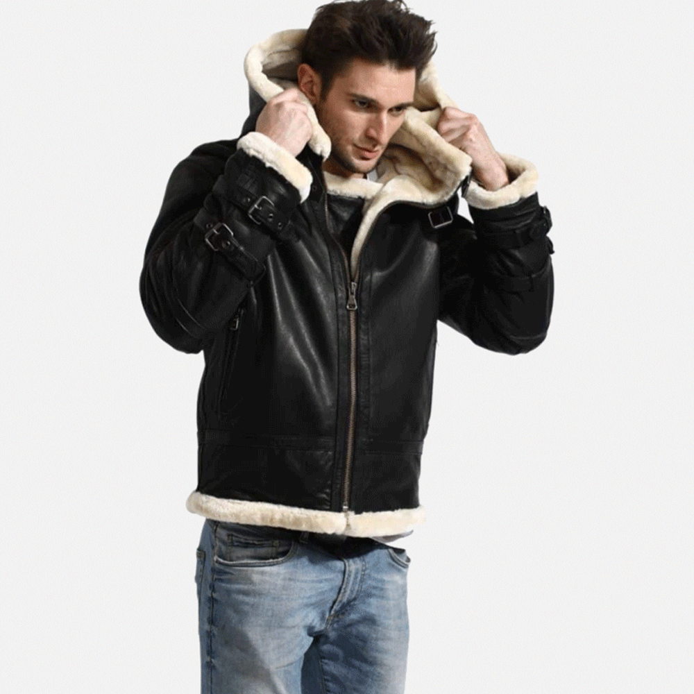 Premium-Mens-Leather-Bomber-Jacket-With-Shearling-front-with-out-hoodie
