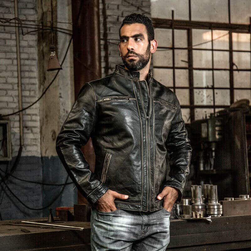 Real Mens Black Leather Moto Jacket - Classic And Durable