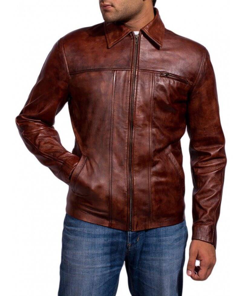 Leo Brown Leather Biker Jacket | Hawk & Bull US