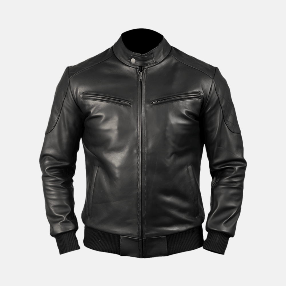 Agile Mens Black Genuine Leather Bomber Jacket