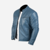 Lhotse Blue Leather Motorcycle Jacket Mens left pose