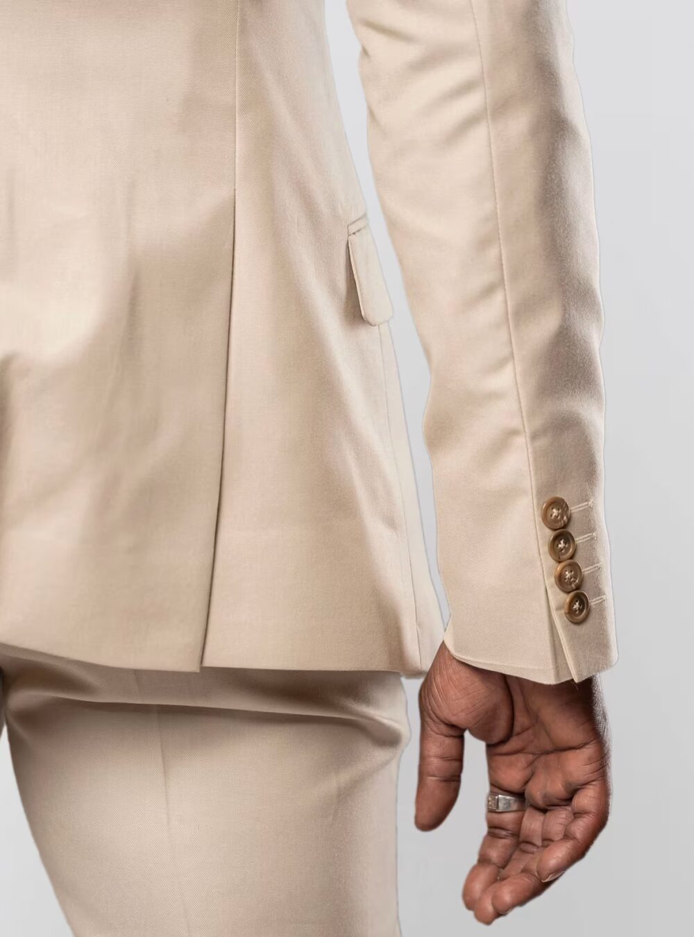 Hawk & Bull Camden Three Piece Beige Wool Blend Suit button cuff