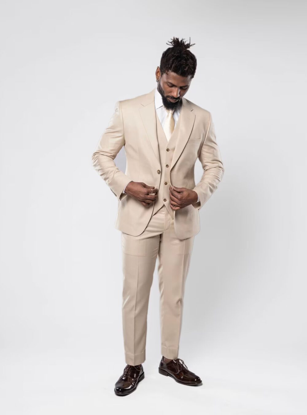 Hawk & Bull Camden Three Piece Beige Wool Blend Suit front style 2