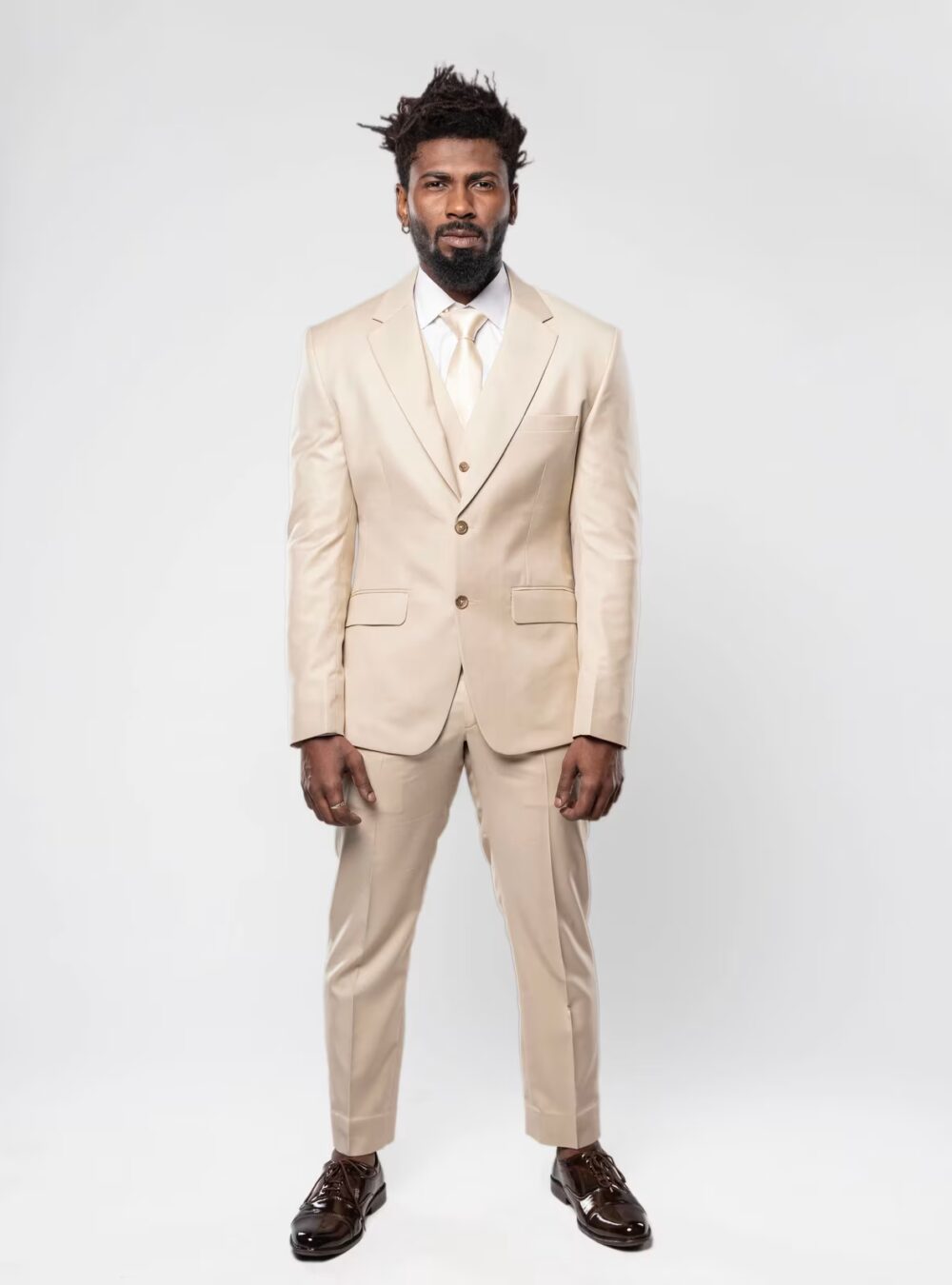 Hawk & Bull Camden Three Piece Beige Wool Blend Suit front style 4