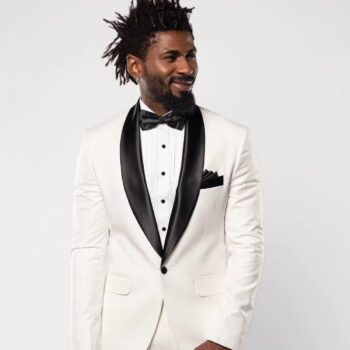 Chamberlain White Tuxedo with Black Satin Shawl Lapel