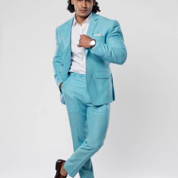 Napoli Two Piece Aqua Blue Pure Linen Suit