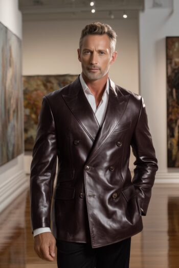 Prescott Deep Brown Leather Double-Breasted Blazer