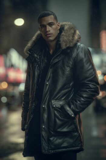 Sutton Black Leather Parka