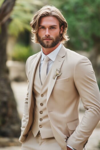 Wexford Three Piece Light Beige Wool Suit