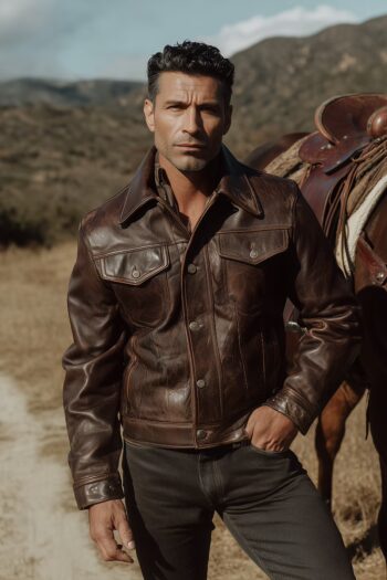 Carson Distressed Brown Leather Cowboy Jacket