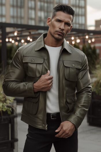 Sentinel Olive Green Leather Utility Jacket