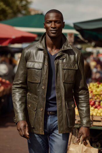 Vanguard Olive Green Leather Utility Jacket